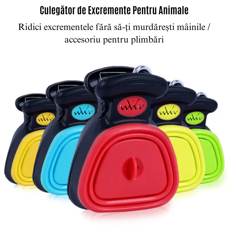 Colector Portabil Excremente Câini HomZen – Lopățică Pliabilă cu Cleste, Pungi Incluse (30 buc), pentru Câini Mici, Medii și Mari
