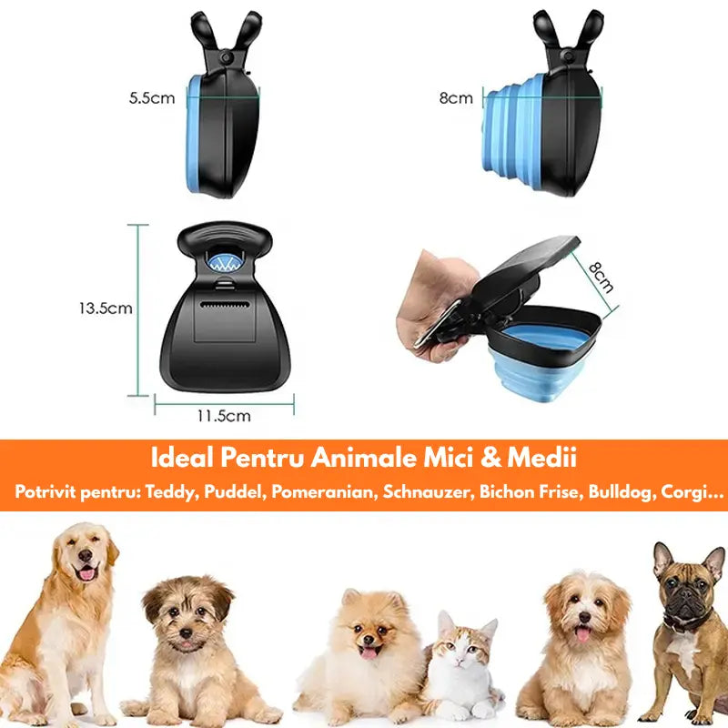 Colector Portabil Excremente Câini HomZen – Lopățică Pliabilă cu Cleste, Pungi Incluse (30 buc), pentru Câini Mici, Medii și Mari